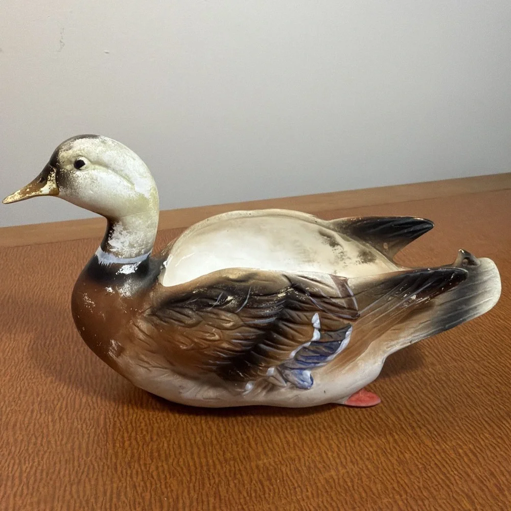 Vintage Napcoware 1960's Mallard Duck Decoy Planter Multicolor Signed